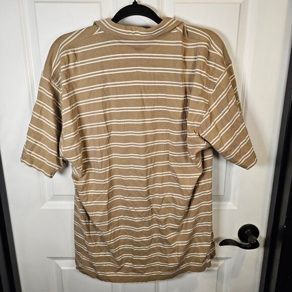Vintage 90's Tommy Hilfiger Striped Polo Shirt Brown Tan Logo Size Large Y2K - Picture 3 of 4
